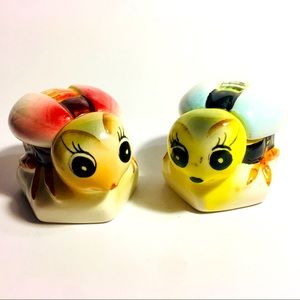 Vintage Anthropomorphic Bee & Lady Bug Honey Pot Jam Jars